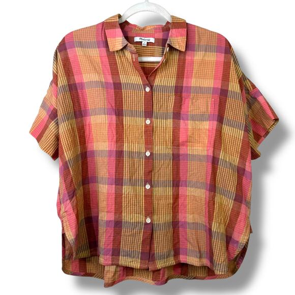 Madewell Daily Brown Striped Button Down Oversized Short Sleeve Shirt Small - Picture 4 of 8